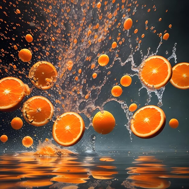 Slice of orange fruit with water splash