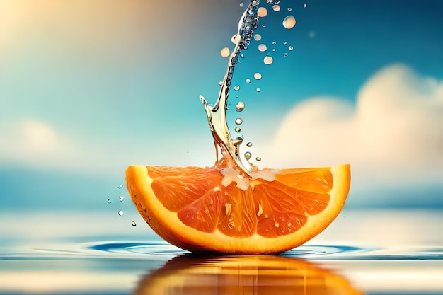 A slice of orange is being poured into the water.