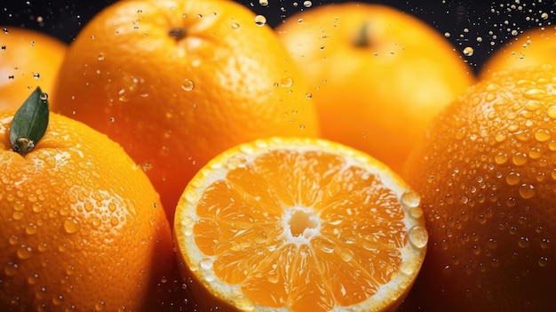 A slice of orange is surrounded by water.