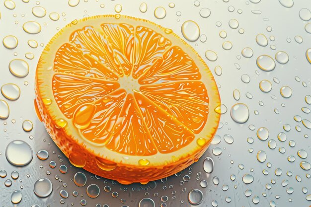 A slice of orange with water droplets on it