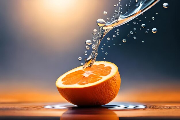 A slice of orange with water drops on it