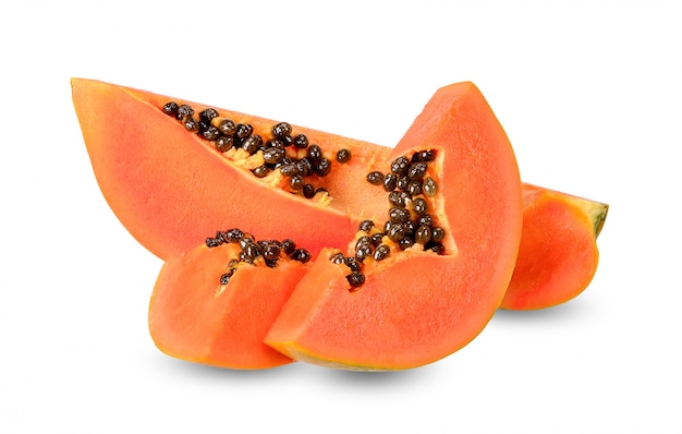 Slice papaya isolated on white background