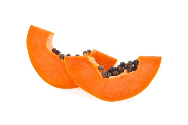 Slice of papaya isolated on white background