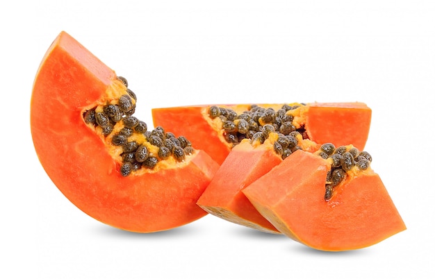 Slice papaya isolated on white clipping path