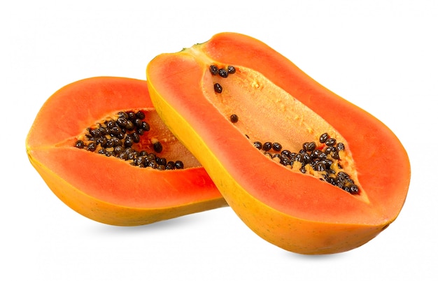 Slice papaya isolated on white clipping path