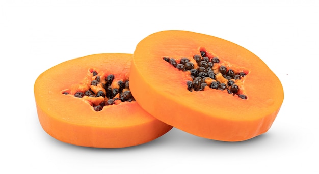 Slice papaya on white