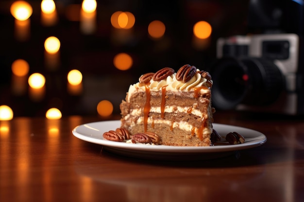 A slice of pecan tart cake