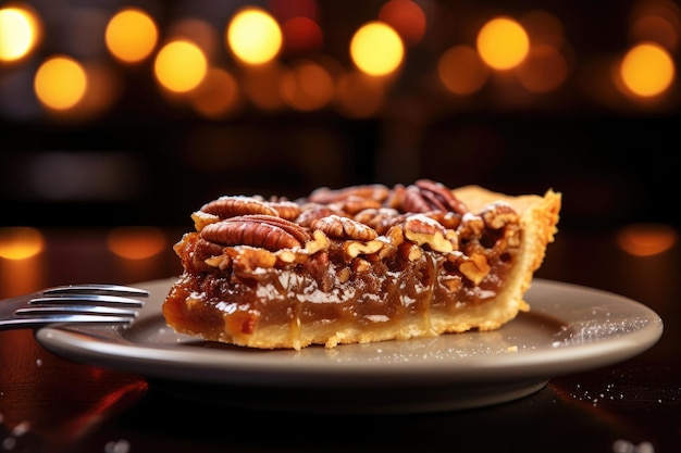 A slice of pecan tart cake