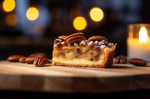 A slice of pecan tart cake