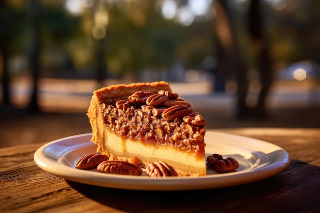 A slice of pecan tart cake