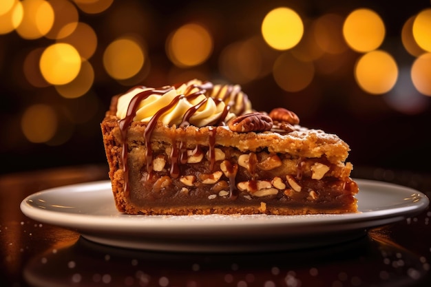 A slice of pecan tart cake