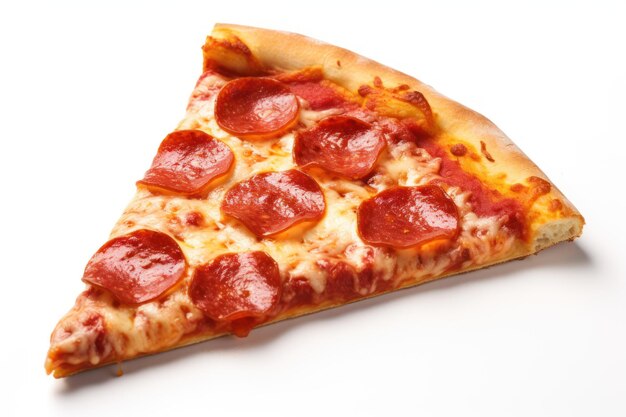 A slice of pepperoni Pizza on a white background