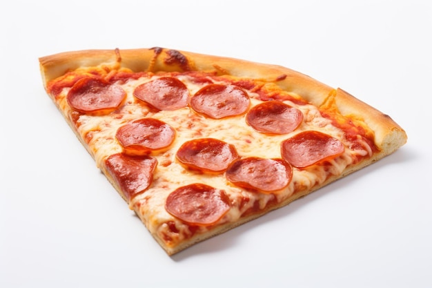 A slice of pepperoni Pizza on a white background