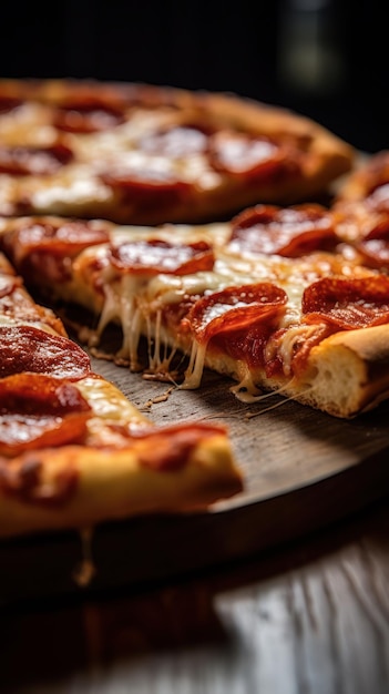 A slice of pepperoni pizza on a wooden cutting board