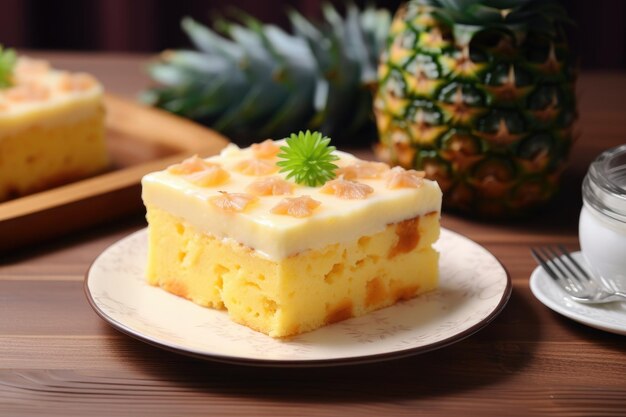 A slice of pineapple sponge cake