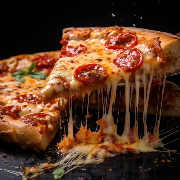 a slice of pizza being lifted by a spatula