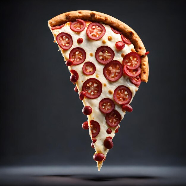 Photo slice of pizza floating in the air