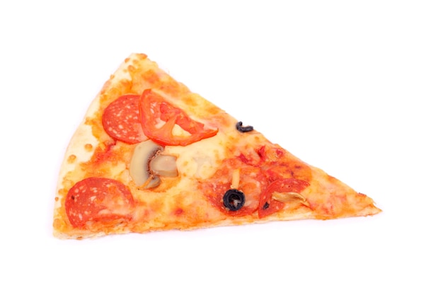 Photo slice of pizza isolated on white