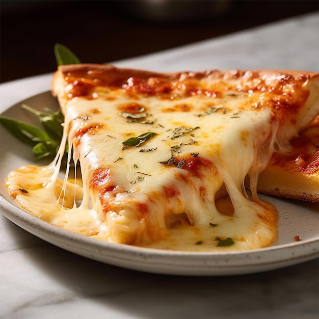 A slice of pizza with cheese and herbs on it