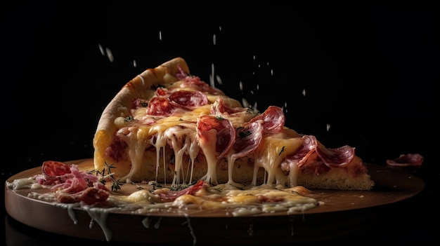 チーズとサラミのピザのスライス