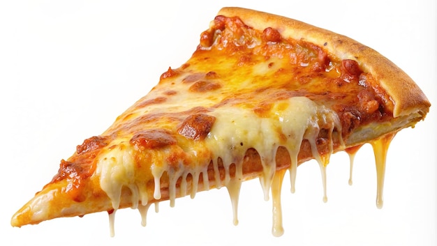 a slice of pizza with cheese and sauce on it