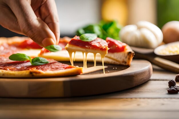 Photo slice of pizza with cheese on the table