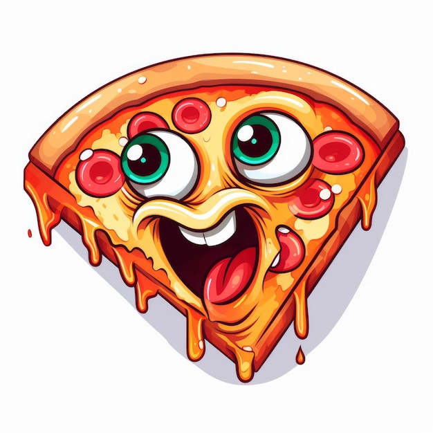 Slice of pizza with eyes and mouth cartoon style AI generated