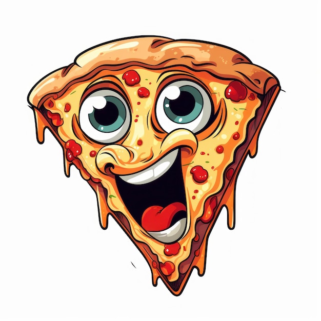 Slice of pizza with eyes and mouth cartoon style AI generated