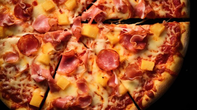 Photo a slice of pizza with ham and pineapple toppings