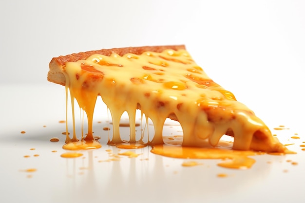 Slice of pizza with melted cheese on white background Shallow DOF