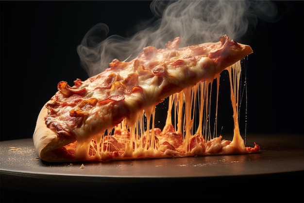 slice of pizza with smoke coming out of it