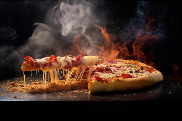 slice of pizza with smoke coming out of it