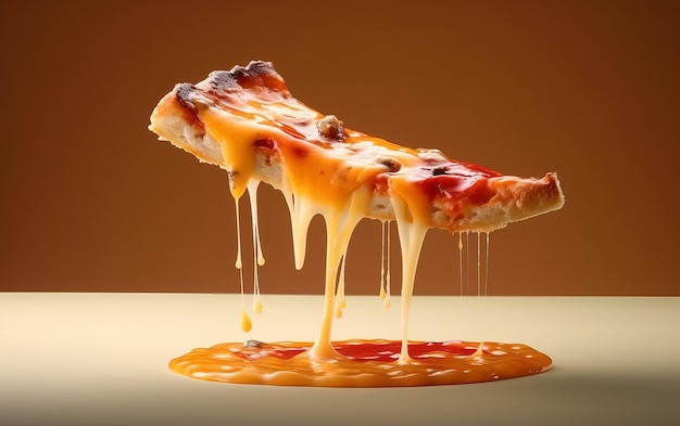 Slice of pizza with stretchy cheese