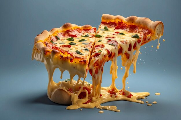Slice pizza wordt opgeheven uit de pizzapan met gesmolten kaas zijzicht