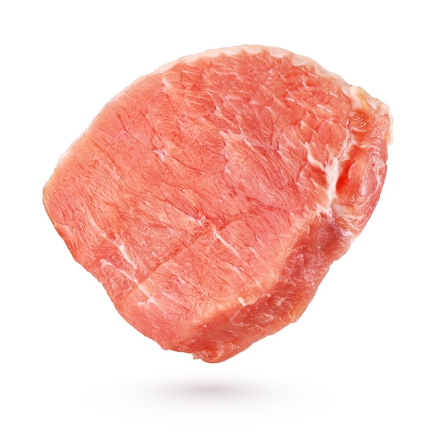 Slice of pork loin meat on a white with clipping path