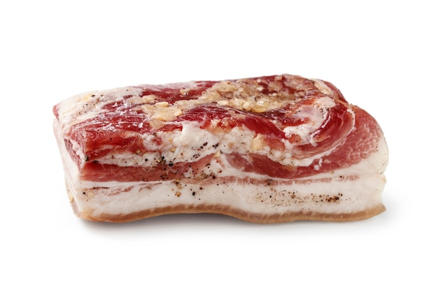 Slice of pork salted lard with seasonings isolated