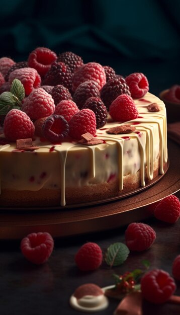 A slice of raspberry cheesecake with raspberries on top