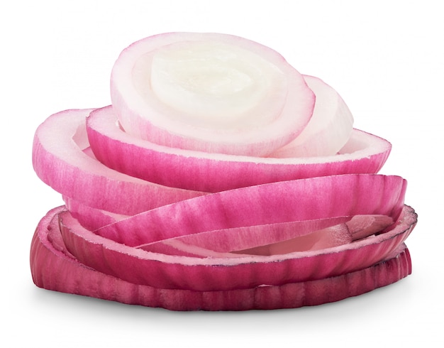 Slice of red onion no white background