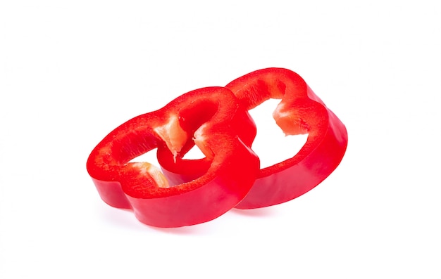 Slice red pepper on white background