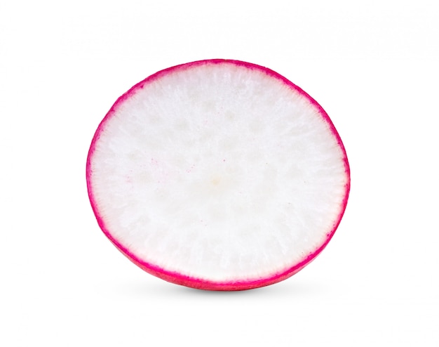 Slice red radish on white background