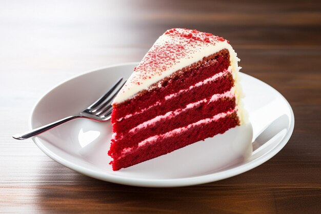 Foto una fetta di torta di velluto rosso in un piatto bianco