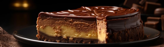 A slice of rich and decadent cheesecake Horizontal banner AI generated