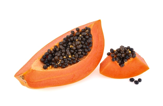 Slice of ripe papaya isolated on the white background