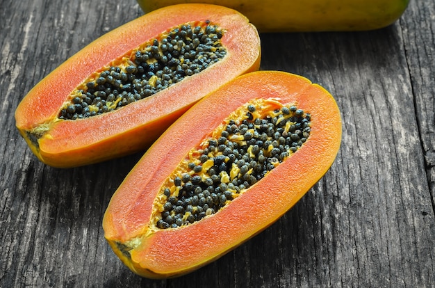 Slice of ripe papayas