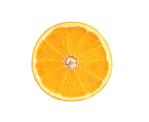 Slice of ripe tangerine on white