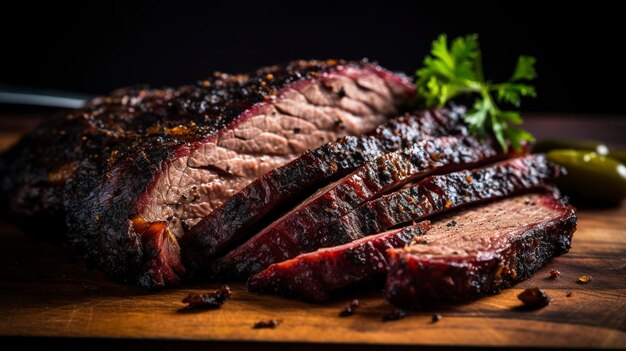 A slice of smoked brisket with a caramelized crust representing the art of smoking meat