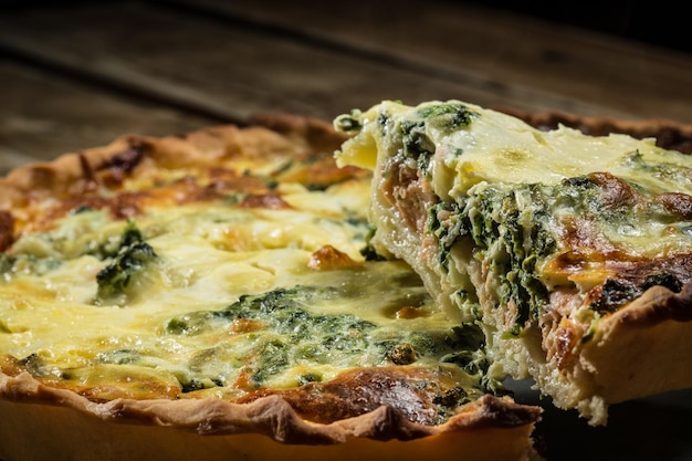 Slice of spinach pie Closeup