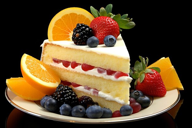 Slice of sponge cake with fruit