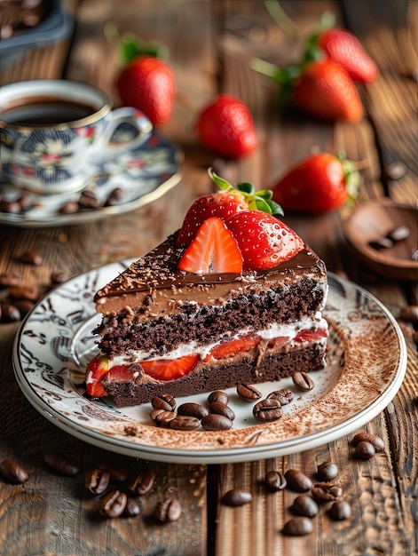 a slice of strawberry chocolate cake on an elegant plate AI Generative