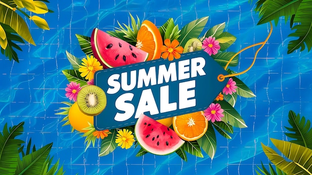 Foto poster di vendita estiva con refrescante disegno di anguria